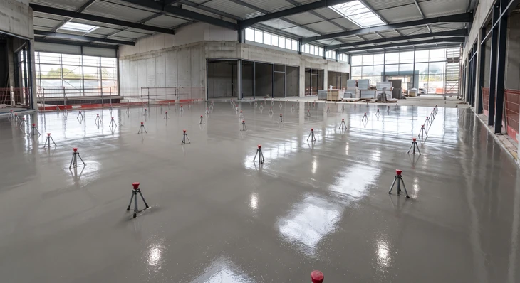 Technicien en combinaison blanche applique une membrane d'étanchéité liquide turquoise sur un plancher en bois, délimitée par un coffrage