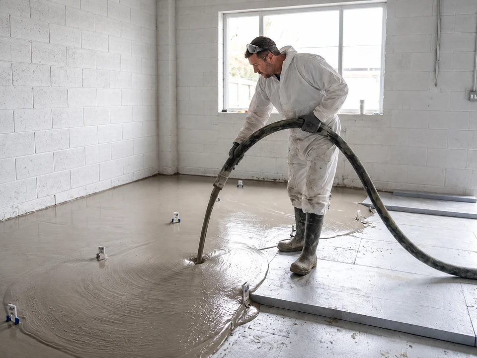 Chantier intérieur, coulage de chape fluide anhydrite ou ciment